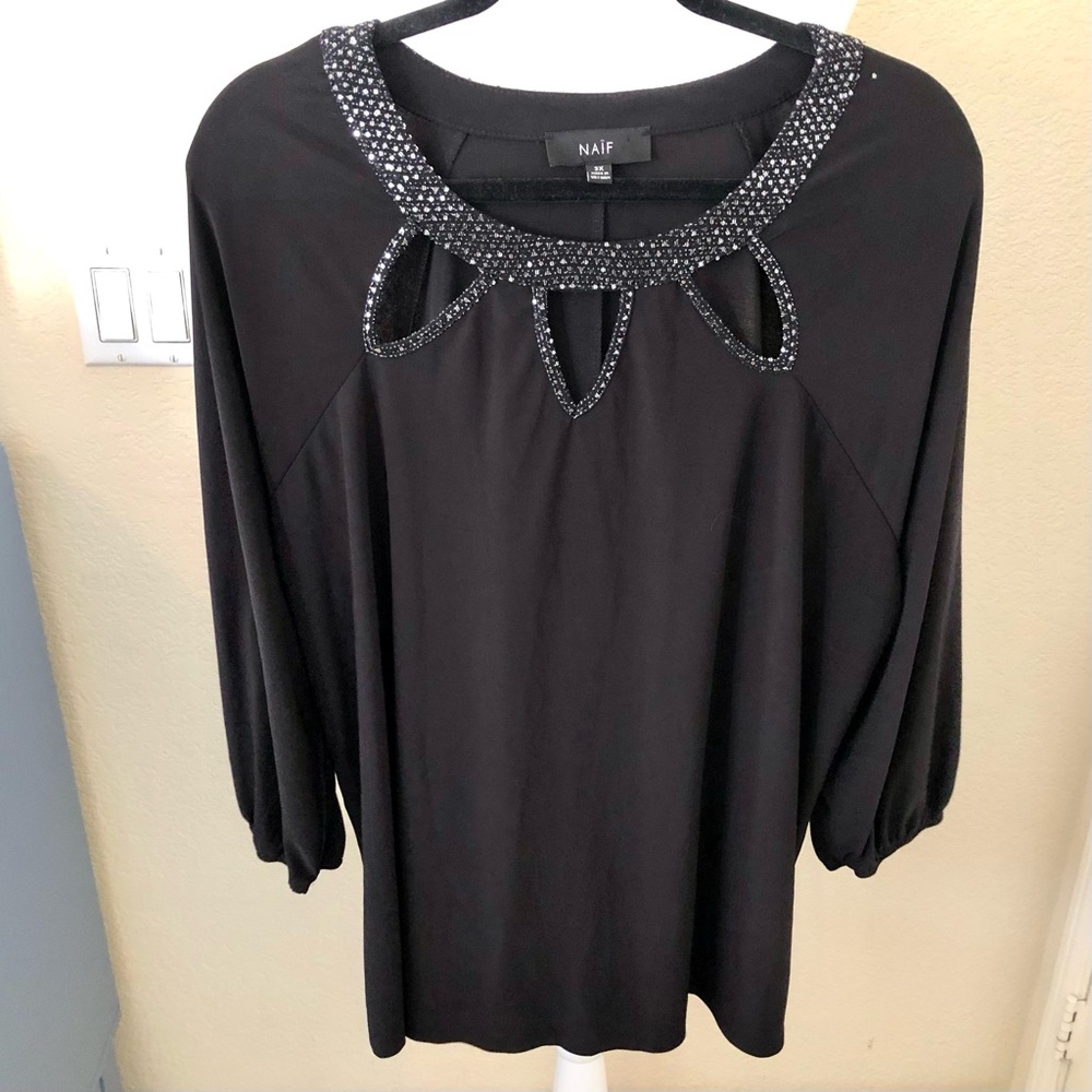 NAIF Black Cutout Embellished Blouse EUC